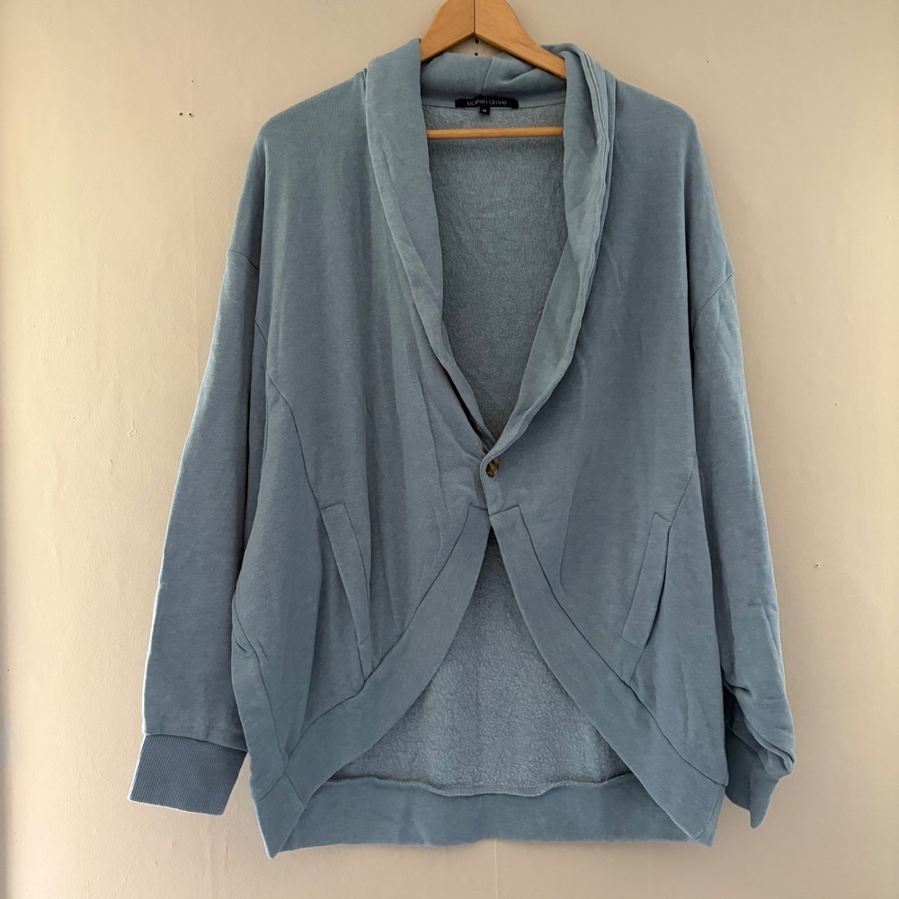 Ocean Drive Womens Oversized Cardigan Sweater Size M Blue Resort Beach Surf